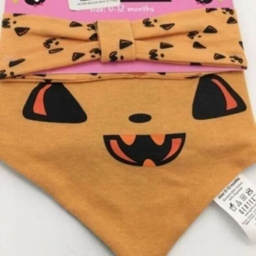 Halloween Pumpkin Baby Bib and Bandanna Set 0-12 Months NEW